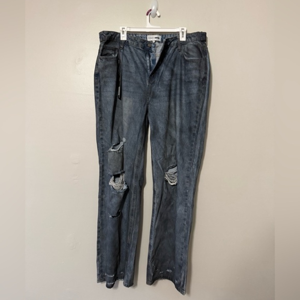Fashion Nova Dark Blue Distressed Slim Jeans